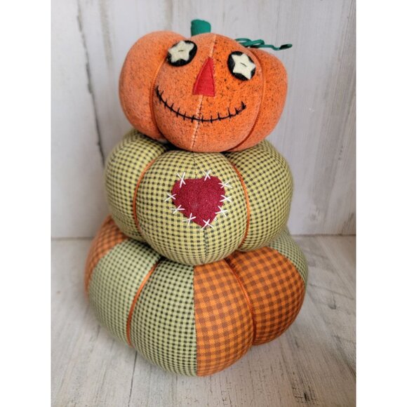 Vintage Pumpkin quilted stacked totem Halloween unique - Picture 1 of 9